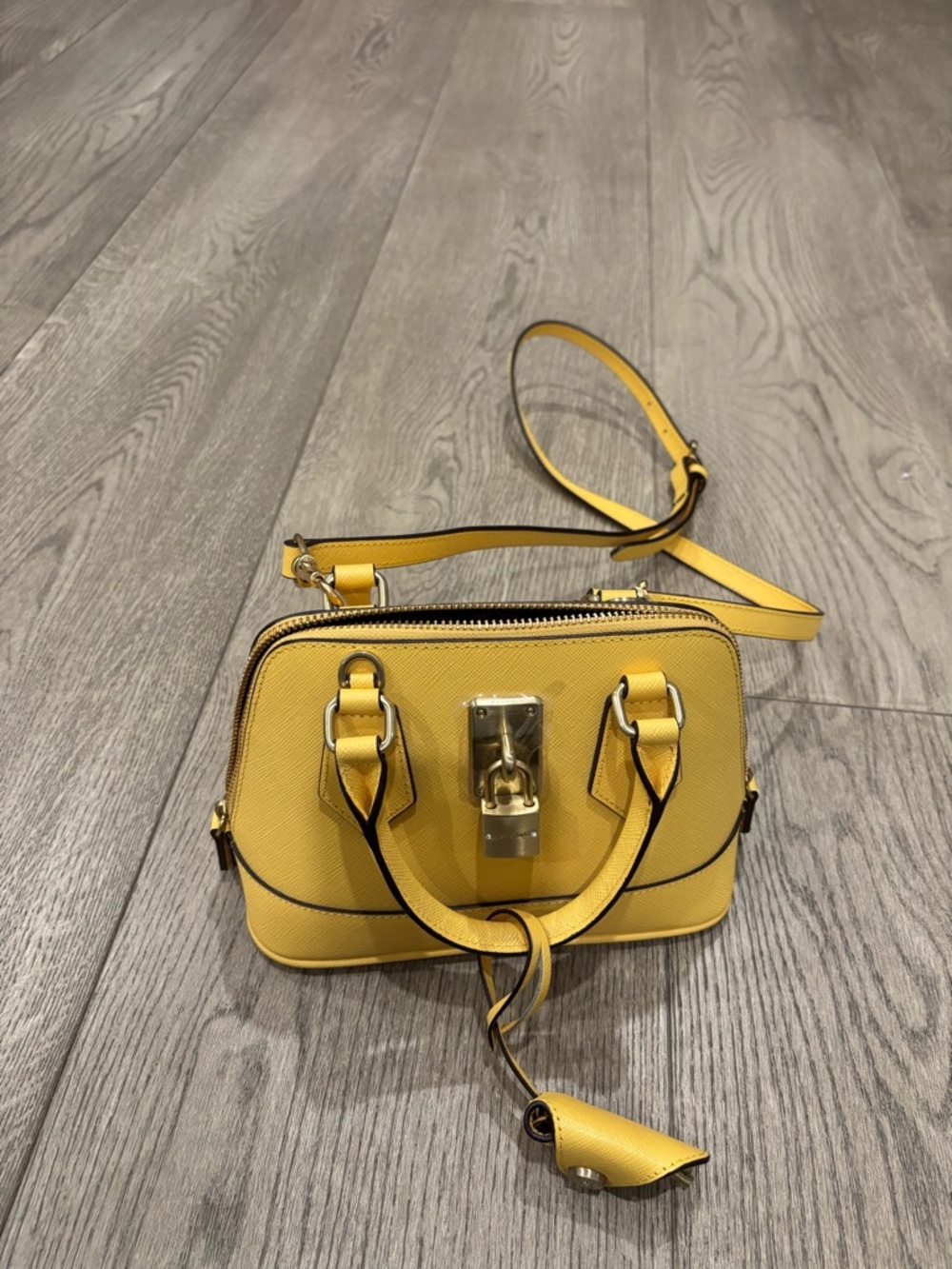 Yellow Saffiano Leather Crossbody Satchel